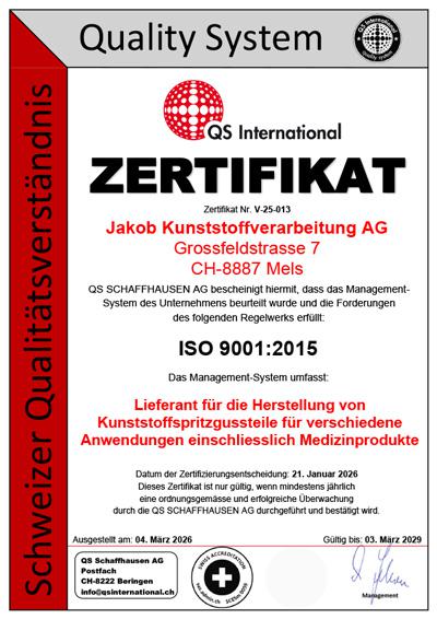 Zertifikat ISO 9001:2015 bis 2029